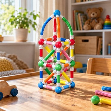 Магнитен STEM конструктор за деца 3D Пръчки и топчета – 45 части
