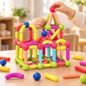 Голям магнитен строителен комплект с пръчки и топчета – 110 части