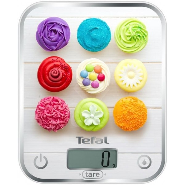 Кантар Tefal BC5122V1 от закалено стъкло в бял цвят и прибираща се кука