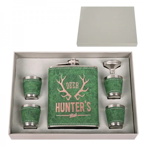 Манерка с надпис Deer hunter's club от кожа и метал с аксесоари