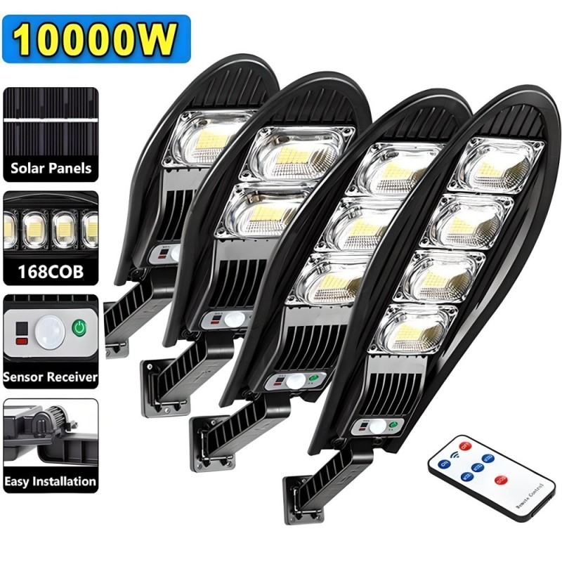 Соларна лампа за дворове, пътеки и градини с мощност 10000W, 1320 lm, 168 LED диода и датчик за движение