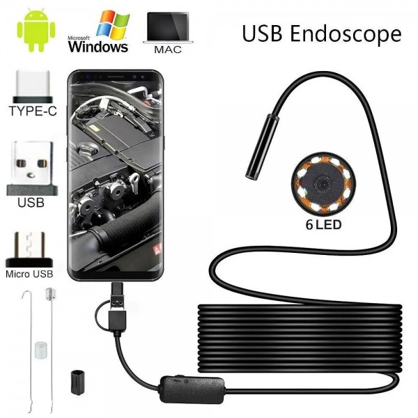 Водоустойчива камера ендоскоп с LED светлина. Съсвместима с Android/ XP/ Vista подходяща за места с труден достъп