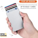 2в1 Портфейл и картодържател с RFID защита на личните данни и бутон за автоматично изкачване на картите в сив цвят