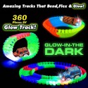 Magic Tracks светеща писта от 360 части, 2 броя колички с лед светлини, мост и пътни знаци