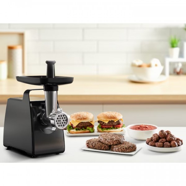 Месомелачка Tefal NE553838 с три решетки от неръждаема стомана за фино, средно и едро нарязване и аксесоари за колбаси, кайма и доматен сок - мощност 2000 W