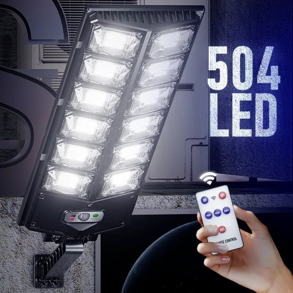 Външна соларна лампа с мощност 252W, 504 LED диоди, вградена литиево-йонна батерия и 3 режима на работа