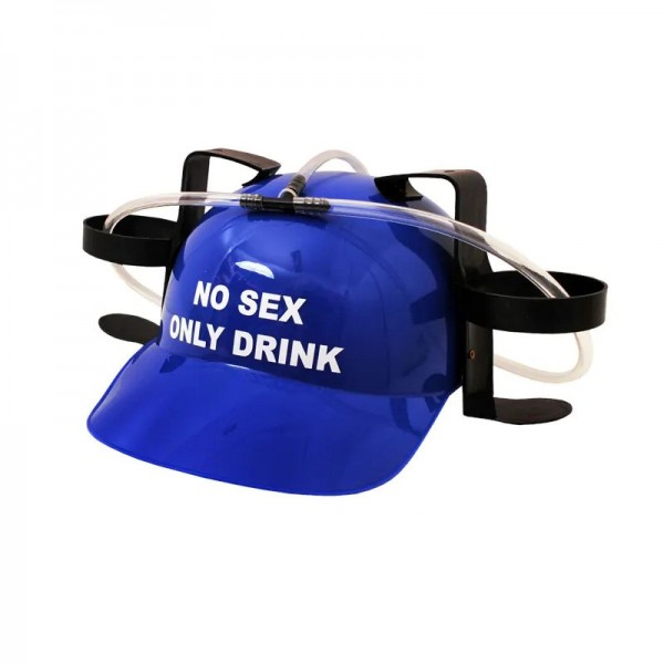Каска за пиячи с държачи за 2 кена бира и забавен надпис "NO SEX ONLY DRINK" - в червен или син цвят