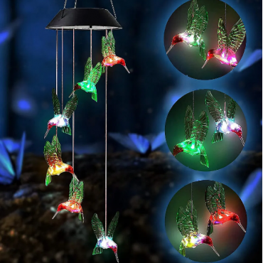 Соларен полилей Colibri с поменящи се LED цветове и висящ дизайн тип вятърен звън