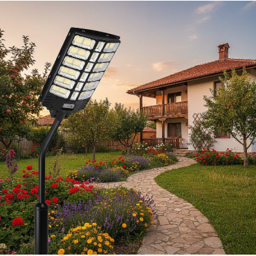 Соларна улична LED лампа с 936 LED диода, COB технология, автоматично включване при здрач и изключване при изгрев за домашни и професионални условия 