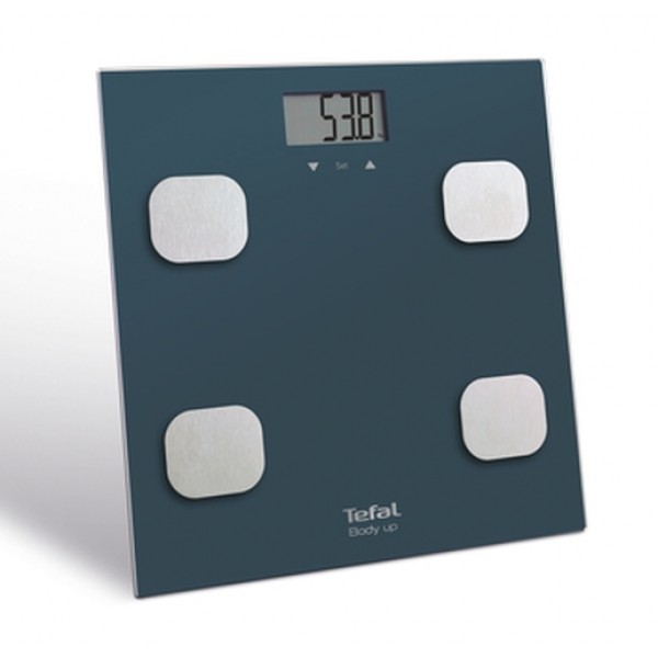 Везна за диагностика на тегло, мастна маса в % и BMI в син цвят с капацитет на натоварвнае до 150 кг