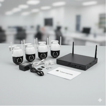 Безжичен WiFi комплект за видеонаблюдение за външна и вътрешна употреба, 4 камери 12MP 4K Ultra HD + DVR 