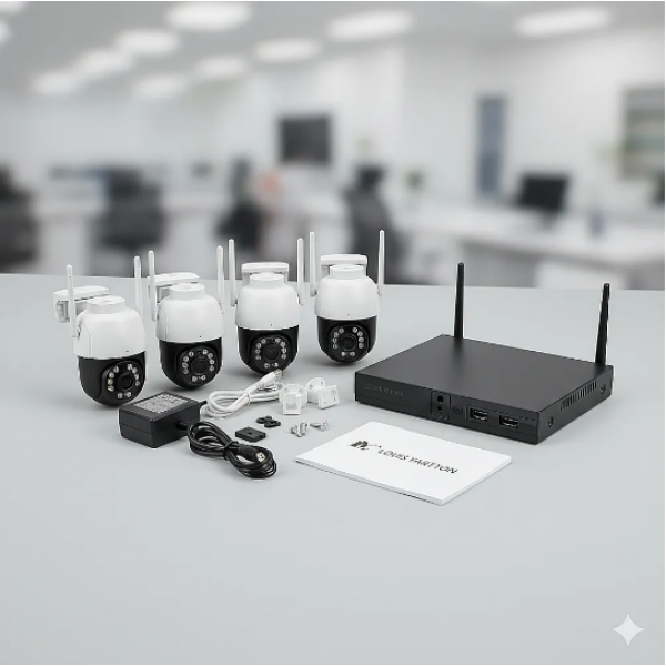 Безжичен WiFi комплект за видеонаблюдение за външна и вътрешна употреба, 4 камери 12MP 4K Ultra HD + DVR 