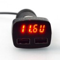 4 в 1 Зарядно за автомобил-Волтметър-Термометър-Амперметър+2бр. USB 